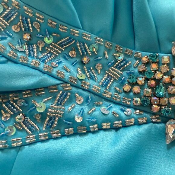 Vintage Y2K Masquerade Turquoise Blue Cinderella Gown Formal Dress 7 8 - Picture 9 of 12